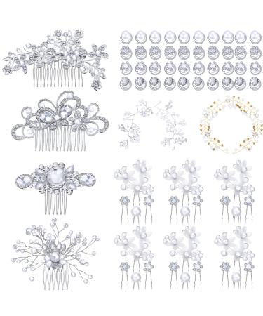 86 Pieces Wedding Hair Comb Faux Pearl Crystal Bride Hair Accessories U Shaped Flower Rhinestone Hair Clips Twist Wedding Hair Piece Hair Styling Pins for Women Girls Bridesmaid Bridal Jewelry