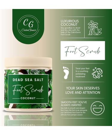 CalmGenix Dead Sea Salt Foot Scrub with Coconut Oil | Natural Exfoliator for Cracked Heels and Dry Skin | Foot Moisturizer for Home Spa - 460g - Buy Online on GoSupps.com