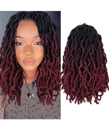 14 Inch Goddess Faux locs Crochet Hair 6 Packs/Lot Soft Gypsy Locs Wavy Crochet Braids Dreadlocks 3 Tone Curly Wavy Twist Braiding Hair Extensions African Roots Braid(1B/99j/530) 14 Inch (Pack of 6) 1B/99j/530