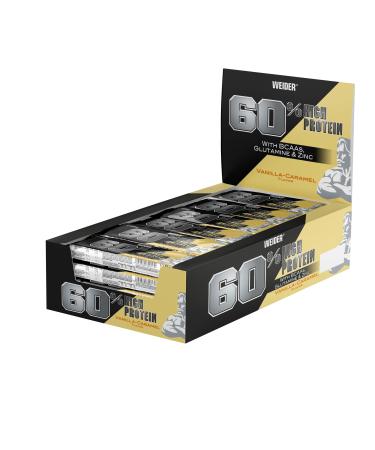 Weider 60% protein bar protein bar with the highest protein content on the market high protein bar with glutamine and BCAA for muscle building and fitness 24 pieces of 45g vanilla-caramel - Buy Online on GoSupps.com
