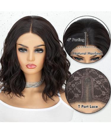 K'ryssma Short Bob Lace Front Wig 14 Black Natural Wave T-Part Synthetic Hair Wig for Black Women - Glueless Shoulder Length Wavy Hair - Buy Online on GoSupps.com