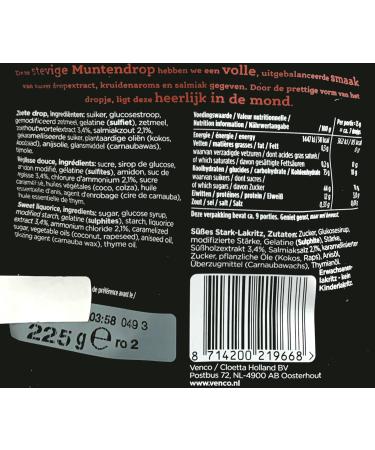  Venco Venco Muntendrop Licorice Sweet from the Netherlands 225g Drops I Muntdrop I Licorice I Zoete Stevige Drop from the Netherlands (Pack of 10) - Buy Online on GoSupps.com