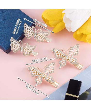 OIIKI 4PCS Butterfly Hair Clips | Pearl Rhinestones Hair Pins | Gold Hair Barrettes for Women, Girls, Brides - Buy Online on GoSupps.com