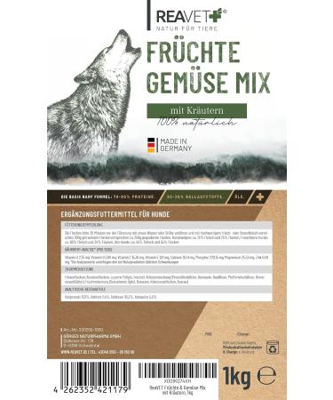 ReaVET Fruits and Vegetables with Herbs 1kg Grain-Free Vegetable Flakes for Dogs Vegetable Flakes for Dogs Barf Barf Supplement for Dogs Vegetable Flakes for Dogs - Buy Online on GoSupps.com