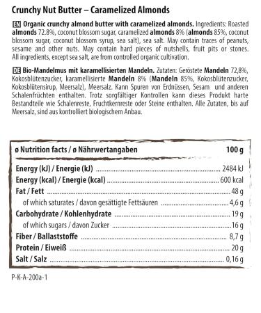 Naturally Pam Crunchy Nut Butter | Organic Almond Peanut Puree with Caramelized Almonds - 6 x 200g | Buy Internationally - Buy Online on GoSupps.com