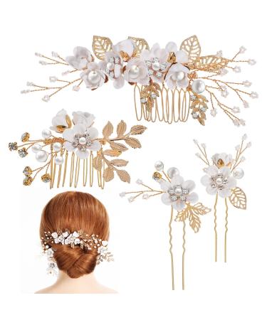 Didiseaon Flower Bridal Combs Bridal Flower Hair Accessory Rhinestone Hairpin Rhinestones Wedding Side Comb Handmade Flower Pearl Hairpin for Wedding Bridal