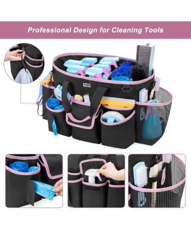 LoDird Cleaning Caddy Bag - 3 Compartment Organizer with Multifunctional Pockets - Handle and Shoulder Strap - Black/Pink - Buy Online on GoSupps.com