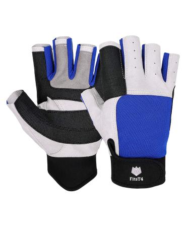 FitsT4 Sailing Gloves 3/4 Finger and Grip Great for Sailing, Yachting, Paddling, Kayaking, Fishing, Dinghying Water Sports for Men and Women blue Medium( Fits 7.5"- 8.5")