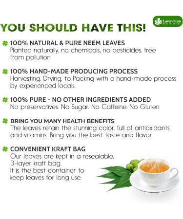 Lavendium Premium 56g (2oz) Neem Leaves 100% Natural & Pure from Dried Neem Leaves Wild harvested Cut & Sifted Neem Leaf Herbal Tea Neem Loose Leaves No Additives No Caffeine Vegan - Buy Online on GoSupps.com