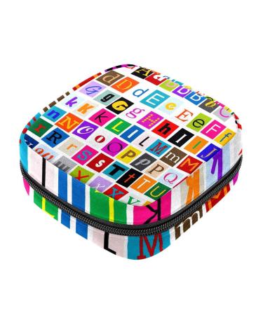 Menstrual Pad Bag with Zipper Ladies Napkin Pouch Tampons Collection Bag for Women and Girls (Alphabet)