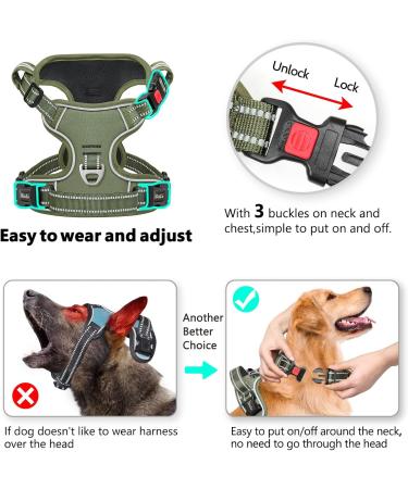 Heele Adjustable Dog Harness - Reflective Lockable Snap Anti-Train Green | Best for Running & Comfort (L: 43-86cm) - Buy Online on GoSupps.com