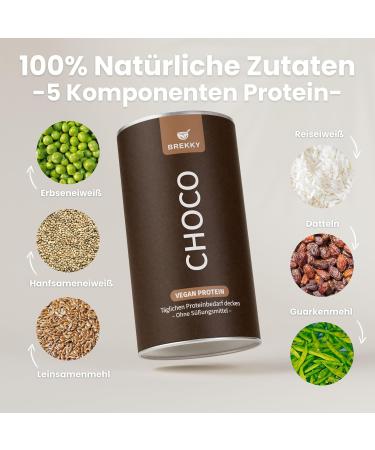 BREKKY Choco Protein Shake Vegan Ingr dients 100 % naturels Sans dulcorant Parfait comme shake & pour les recettes Prot ines v g tales de qualit sup rieure Petit d jeuner & - Buy Online on GoSupps.com
