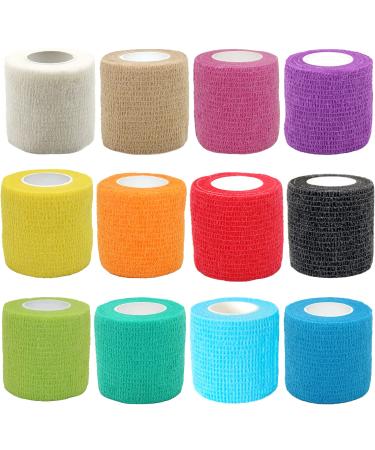 12 Rolls Self Adhesive Bandage Wrap 2inch x 5 Yards Sticky Athletic Elastic Non Woven Cohesive Bandage Breathable for Ankle Wrist Sports Injuries Wound Vet Tap for Dogs Cats 12 Colors 12 Count (Pack of 1)