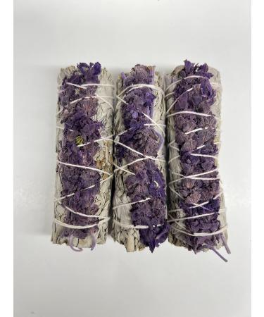 California White Sage Smudge Stick Mixed with Lavender for Spiritual Healing, Cleansing, Anti Stress, Smudging, Aromatherapy, Yoga, Meditation & Positive Vibe. It Comes 3 in a Pack, 100% Natural. Sage with Lavander