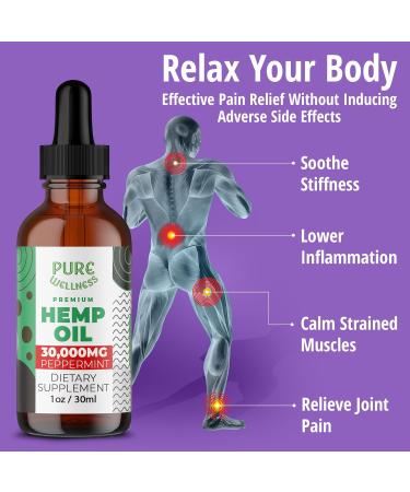 Organic Hemp Seed Oil - Peppermint Flavor 30 000 mg High Potency | Natural Pain Relief Sleep Aid & Relaxation | Non-GMO Vegan | 4 Oz - 4-Pack - Buy Online on GoSupps.com