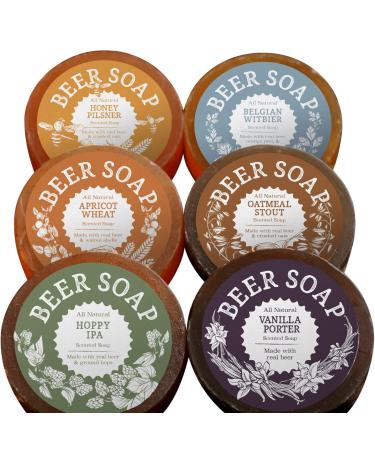 BEER SOAP 6-PACK - All Natural + Made in USA - Actually Smells Good! Perfect Craft Beer Gift Set for Beer Lovers Guy Gift Man Cave Gift Drinking Gift