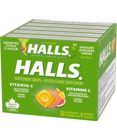 Halls Vitamin C Assorted Citrus Cough Drops 9 count 20 Packs Cough Drops Vitamin C 180 count (Pack of 1) - Buy Online on GoSupps.com