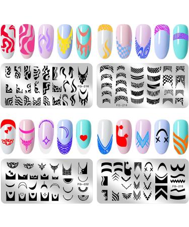 Mwoot Nail Stencil Stamp Set - 4 Geometric Leopard Pattern Plates for French Nail Art Manicure - International Shipping Available - Buy Online on GoSupps.com