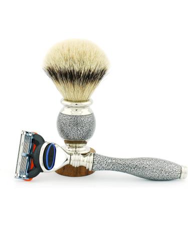 5Pc Men's Shaving Kit - Silver Tip Badger Brush Razor Soap & Bowl | Perfect Gift for Men - Buy Online on GoSupps.com