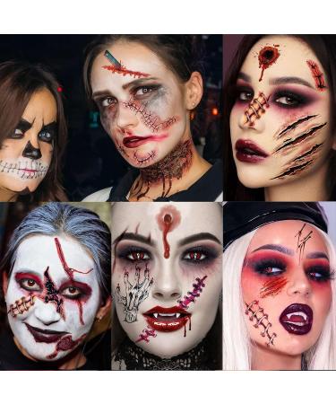 Billzar Halloween Fake Scars Tattoos Kit - 138+ PCS for Men, Women, and Kids - Zombie Makeup, Face Stitches, Temporary Chucky Scar, Scab, and Scratches - Halloween Wound Stickers - 18 Sheets - Buy Online on GoSupps.com