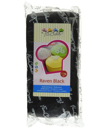 Funcakes Fondant Raven Black: Easy to use smooth elastic soft and cuddly perfect for decorating cakes halal kosher and gluten -free.1 kg