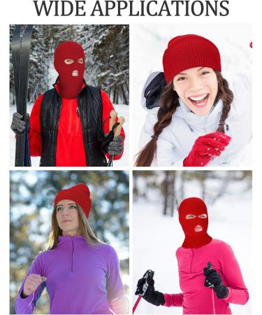 Geyoga 3 Hole Winter Knitted Full Face Cover Balaclava Ski Mask - Red, Adult Size | Ideal for Outdoor Sports - Buy Online on GoSupps.com