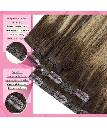 Youngsee Clip-In Real Hair Extensions - 35cm Ombre Dark Brown Balayage Caramel Blonde - 120g Remy Hair - 7 Pieces #4/27/4 - Buy Online on GoSupps.com