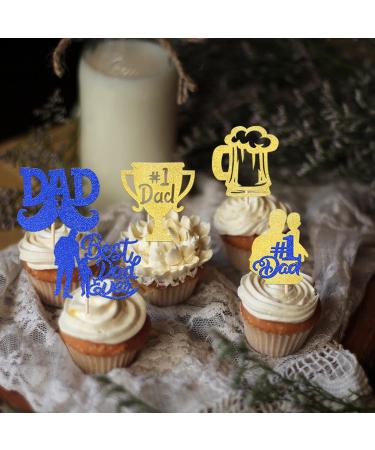 24 Pack Best Dad Ever Cupcake Toppers Glitter Happy Father's Day Cupcake Picks for Father's Day Love Dad Moustache Hat Birthday Cake Decorations Party Supplies Gold 8-blue - Buy Online on GoSupps.com