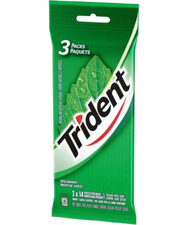 Trident Spearmint - Pack of 3 (42 Pieces) - Sugar-Free Gum Spearmint 42 pc - Buy Online on GoSupps.com