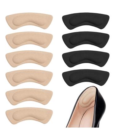 Silicone Heel Grips (5 Pairs) Heel Pads for Shoes Too Big Women & Men Self-Adhesive Shoe Heel Grips Filler Improved Shoe Fit and Comfort Stop Heel Slip and Blister (Black+Pale Apricot)