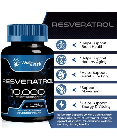WELLNESS LABSRX Resveratrol Supplement 1000mg 120 Capsules (60 Days Supply) Ultra-Strength High Purity Trans-Resveratrol for Healthy Aging Anti-Aging and Heart Health Support - Vegan Keto 120 Count (Pack of 1) - Buy Online on GoSupps.com