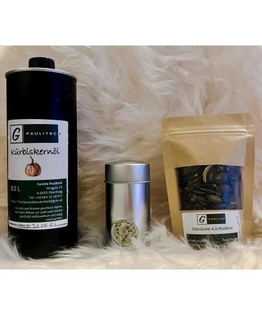 Handmade Gift Set: Pumpkin Seed Oil 500ml Pumpkin Seeds & Salt | Authentic Styrian Farm Shop Austria - Buy Online on GoSupps.com