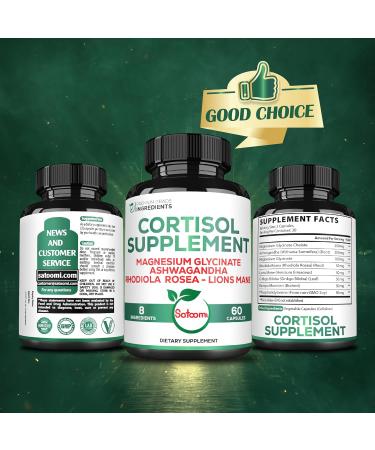 Satoomi 8in1 Cortisol Manager with Magnesium Glycinate, Ashwagandha, Rhodiola Rosea, Lions Mane & More - Cortisol Reducer Supplement Men & Women - 60 Capsules 60 Count (Pack of 1) - Buy Online on GoSupps.com