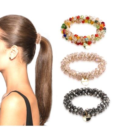Laughhe 3 Pieces Hair Scrunchies with Pearls Hair Bands with Crystals Rubber Bands Ponytail Hair Tie Hair Accessories for Women Girls