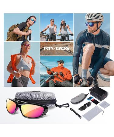 Rivbos RB831/RB832 Polarized Sunglasses - Lightweight TR90 Cycling & Sports Glasses for Men & Women | UV400 Protection for Hiking Running Golf & Fishing - Black & Pink - Buy Online on GoSupps.com