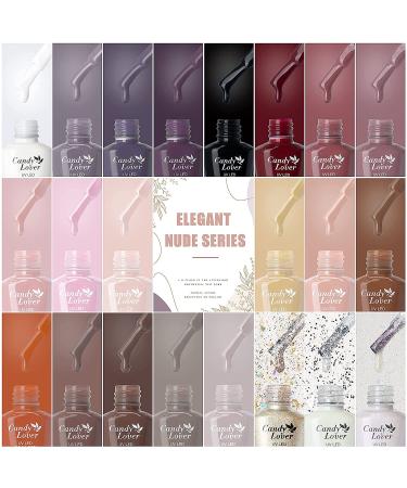 25PCS Natural Nude Gel Nail Polish Kit with Base and Top Coat - Candy Lover Pastel Set | Glitter Nail Art Gift Set - Popular Nude Colors Collection - GS-711 - Buy Online on GoSupps.com
