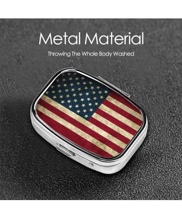Rustic American Flag Pill Box - 2 Compartment Metal Storage Case for Vitamins & Medications | Portable Organizer for Pocket & Purse - Buy Online on GoSupps.com