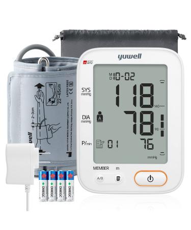 2022 Blood Pressure Machine, yuwell Blood Pressure Monitors for Home Use with Speaker, Automatic Digital BP Cuff with Large Cuff 17.7 inch, Largest Backlit Display, AC Adapter, 2-Users, 198 Recordings