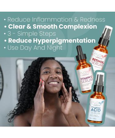 Eva Naturals Anti-Aging Serum Bundle - Vitamin C, Hyaluronic Acid, Retinol - Facial Skin Care Products for Hydration, Wrinkles, and Lines - Buy Online on GoSupps.com
