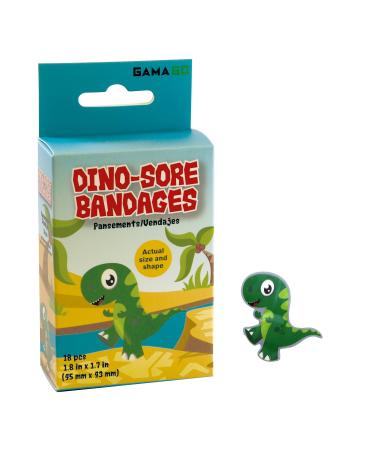 GAMAGO Dino-Sore Bandages for Kids & Kidults - Set of 18 Individually Wrapped Self Adhesive Bandages - Sterile, Latex-Free & Easily Removable - Funny Gift & First Aid Addition