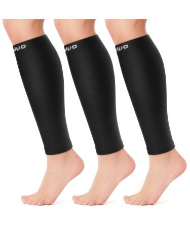 CAMBIVO 3 Pairs Calf Compression Sleeves for Men and Women, Varicose Vein Treatment for Leg Pain Relief, Leg Brace for Shin Splint Support, Footless Compression Socks for Running, Football, Nurses, Pregnancy(Pure Black, Large-X-Large) Pure Black Large-X-L