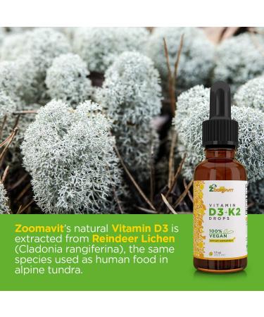 Zoomavit Vegan Liquid Vitamin D3 K2 Drops - 1000 IU D3 & 200 mcg K2 - Plant Based with Coconut Oil for Maximum Absorption - Buy Online on GoSupps.com
