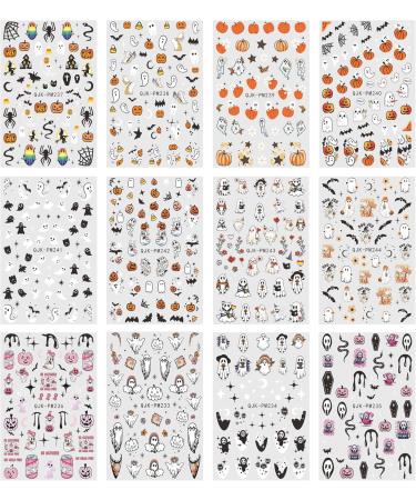 Halloween Nail Stickers 12 Sheets Self-Adhesive Nail Decal Ghosts Nail Art Decoration Design Supplies - Buy Online on GoSupps.com