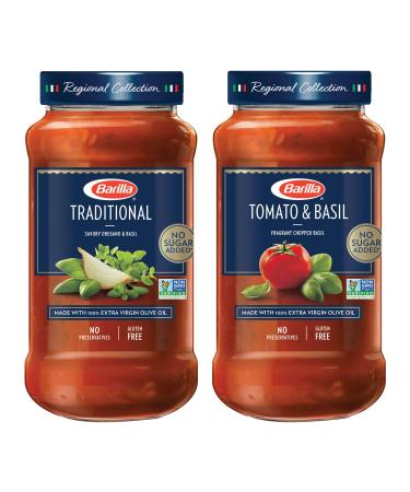 BARILLA Premium Pasta Sauce Variety Pack Tomato & Basil and Traditional Tomato, 24 Ounce Jar (Pack of 4) - No Added Sugar, Artificial Colors, Flavors, or Preservatives - Non-GMO, Gluten Free, Kosher 24 Ounce (Pack of 4)