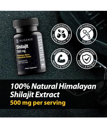 Nugenix Essentials Shilajit Capsules Supplement for Men and Women - 500mg Standardized to 50% Fulvic Acids Himalayan 60 Capsules 60 Count (Pack of 1) - Buy Online on GoSupps.com