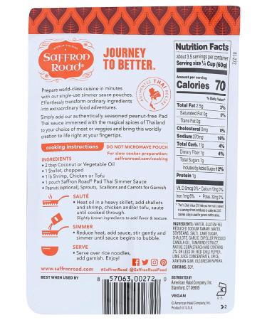 Buy Saffron Road Pad Thai Simmer Sauce 7oz â€“ Gluten Free, Halal, Non-GMO, Kosher - Buy Online on GoSupps.com