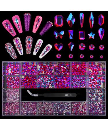 AB Nail Crystal Gems EBANKU Flat Back Nail Art Rhinestone and Diamond for Nails Professional Purple Nail Jewel Diamond for Nail Craft Fluorescent Purple