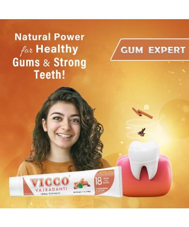 Vicco Vajradanti Herbal Toothpaste - Cinnamon Flavor | 100% Natural Vegan Cruelty-Free | 18 Herbs Astringent & Analgesic | Pack of 3 x 7oz - Buy Online on GoSupps.com