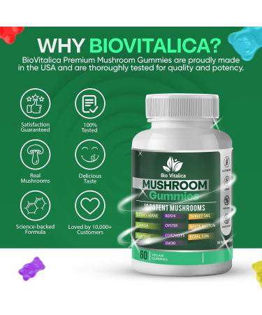 BIO VITALICA Lions Mane Mushroom Gummies - Adult Blend with 10 Mushrooms Complex for Immune Support - Mushroom Supplement (1) - Buy Online on GoSupps.com
