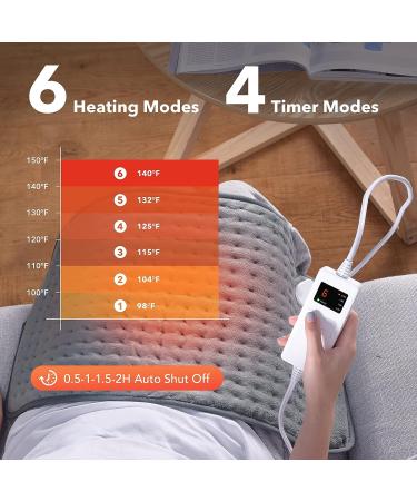 Heating Pad Electric Heat Pad for Pain Relief 16x30 - 6 Settings, 4 Timer Modes, Auto Shut Off - Neck, Back, Shoulder Pain & Muscle Relief - Washable Charcoal Grey - Buy Online on GoSupps.com